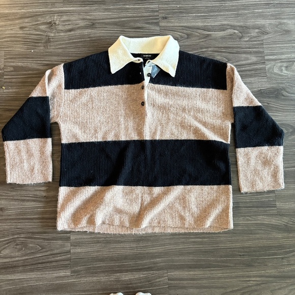 The Workshop Small Black Brown Stripped Sweater Oversized - Picture 2 of 14